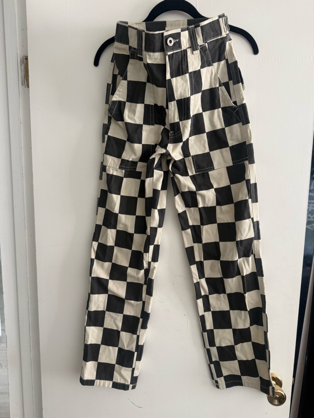 Checkered Straight-Leg Pants - Black & Cream